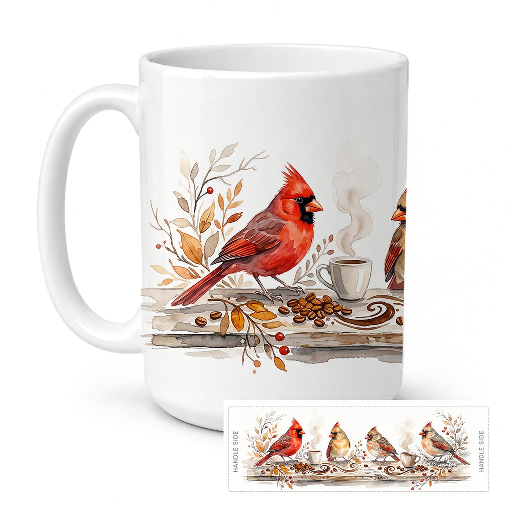Cardinals Morning Coffee Ceramic Coffee Mug 15 oz Decorative Large C Handle Mug Cup for Tea, Cocoa Hot Chocolate