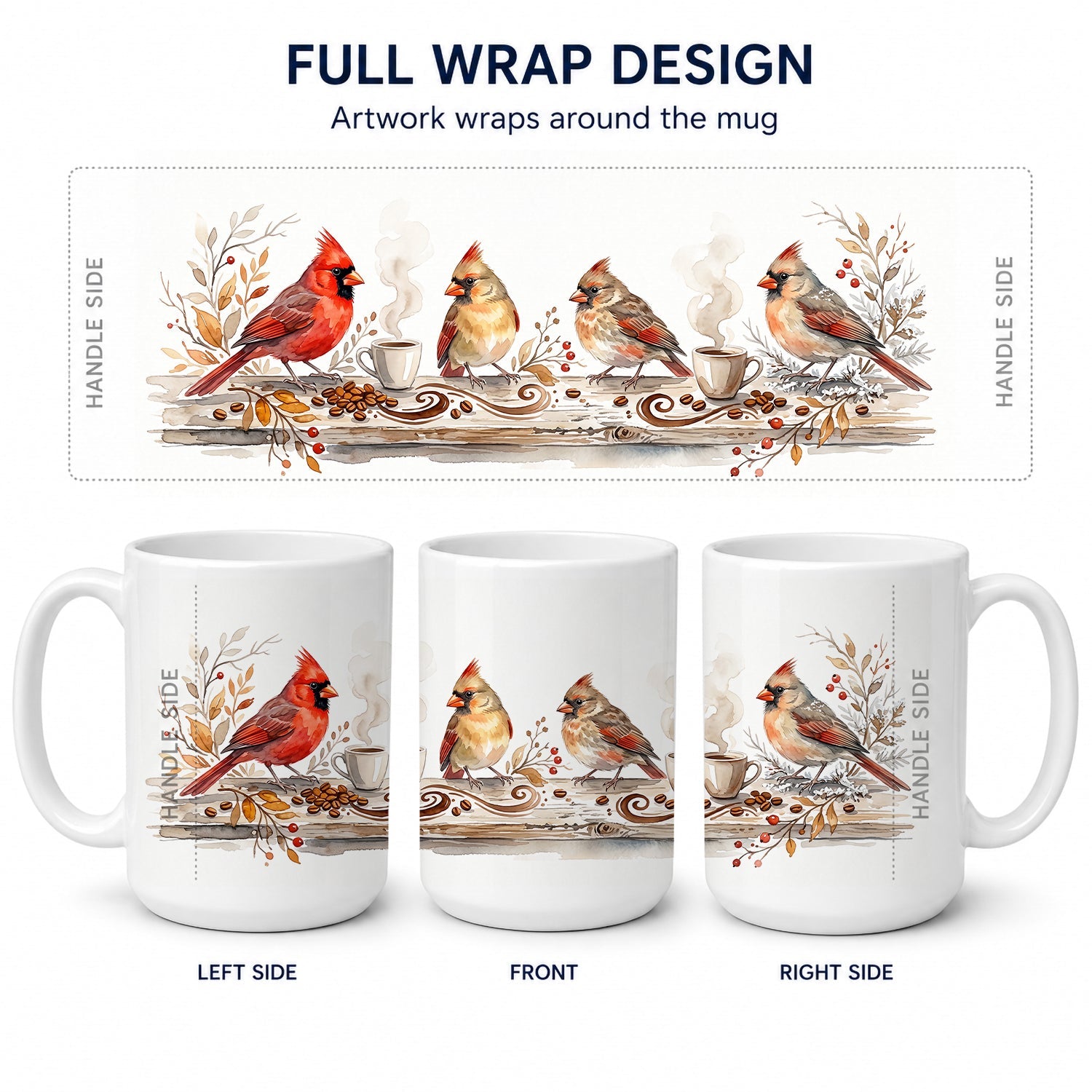 Cardinals Morning Coffee Ceramic Coffee Mug 15 oz Decorative Large C Handle Mug Cup for Tea, Cocoa Hot Chocolate