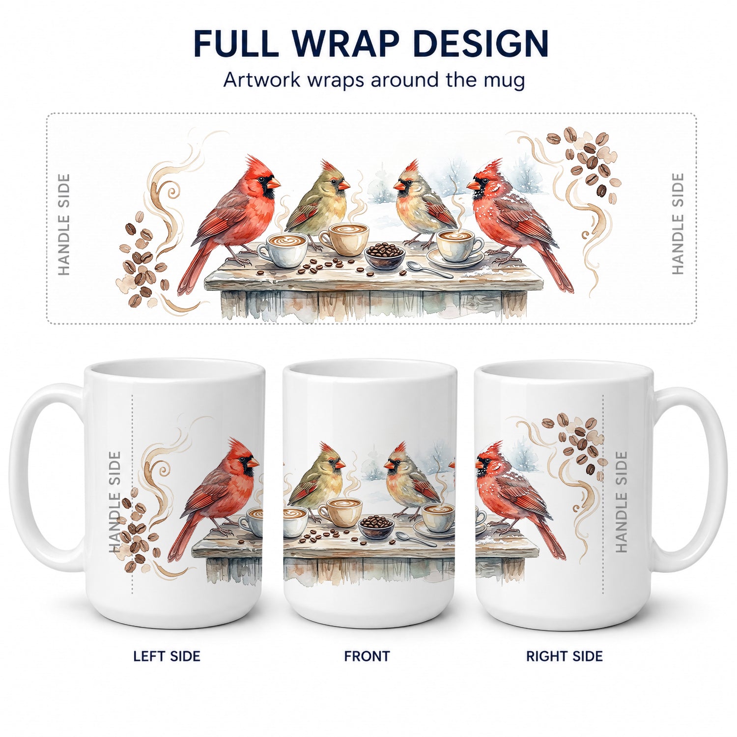 Cardinals Winter Morning Coffee Ceramic Coffee Mug 15 oz Decorative Large C Handle Mug Cup for Tea, Cocoa Hot Chocolate