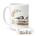 Chickadees Botanical Perch Morning Coffee Ceramic Coffee Mug 15 oz Decorative Large C Handle Mug Cup for Tea, Cocoa Hot Chocolate