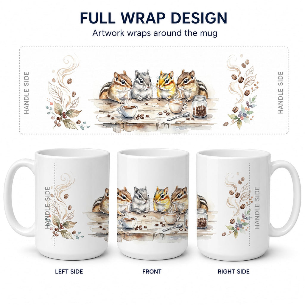 Chipmunks Morning Coffee Ceramic Coffee Mug 15 oz Decorative Large C Handle Mug Cup for Tea, Cocoa Hot Chocolate