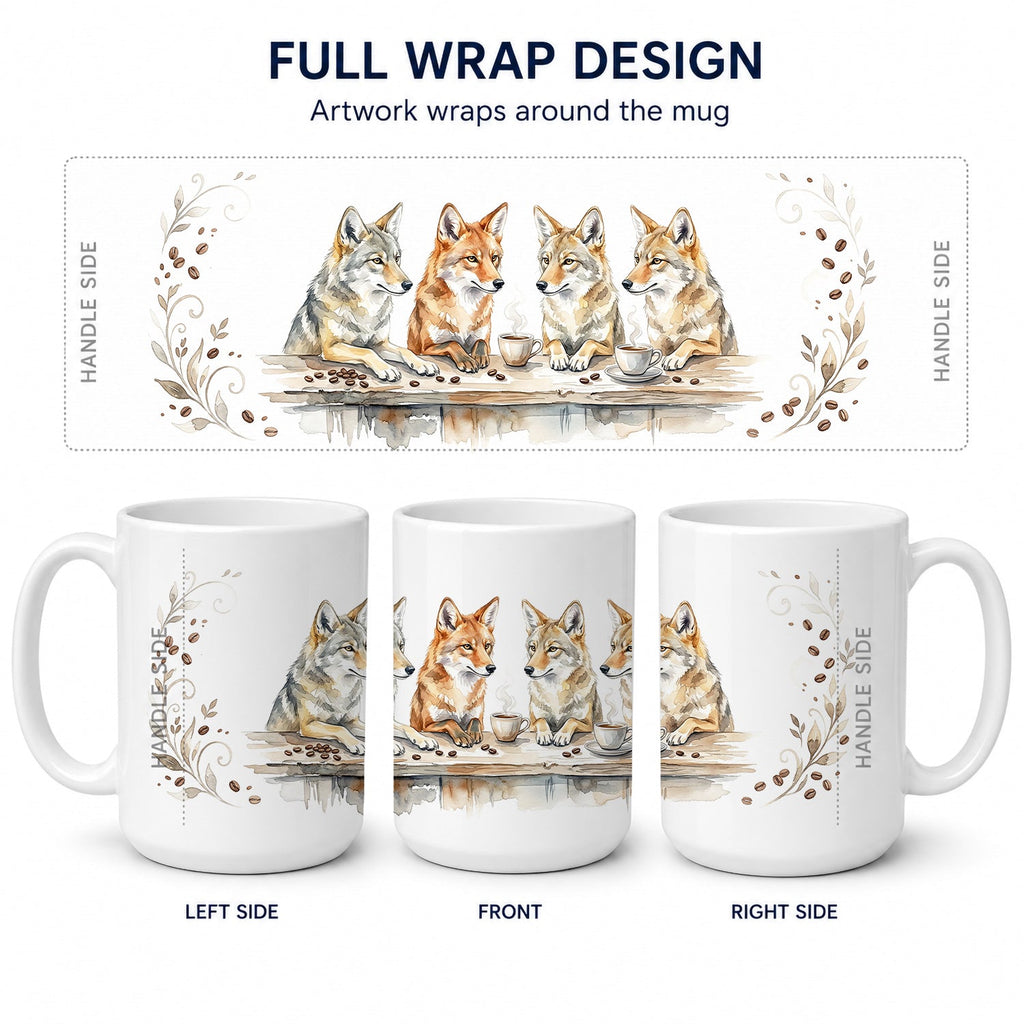 Coyotes Morning Coffee Ceramic Coffee Mug 15 oz Decorative Large C Handle Mug Cup for Tea, Cocoa Hot Chocolate