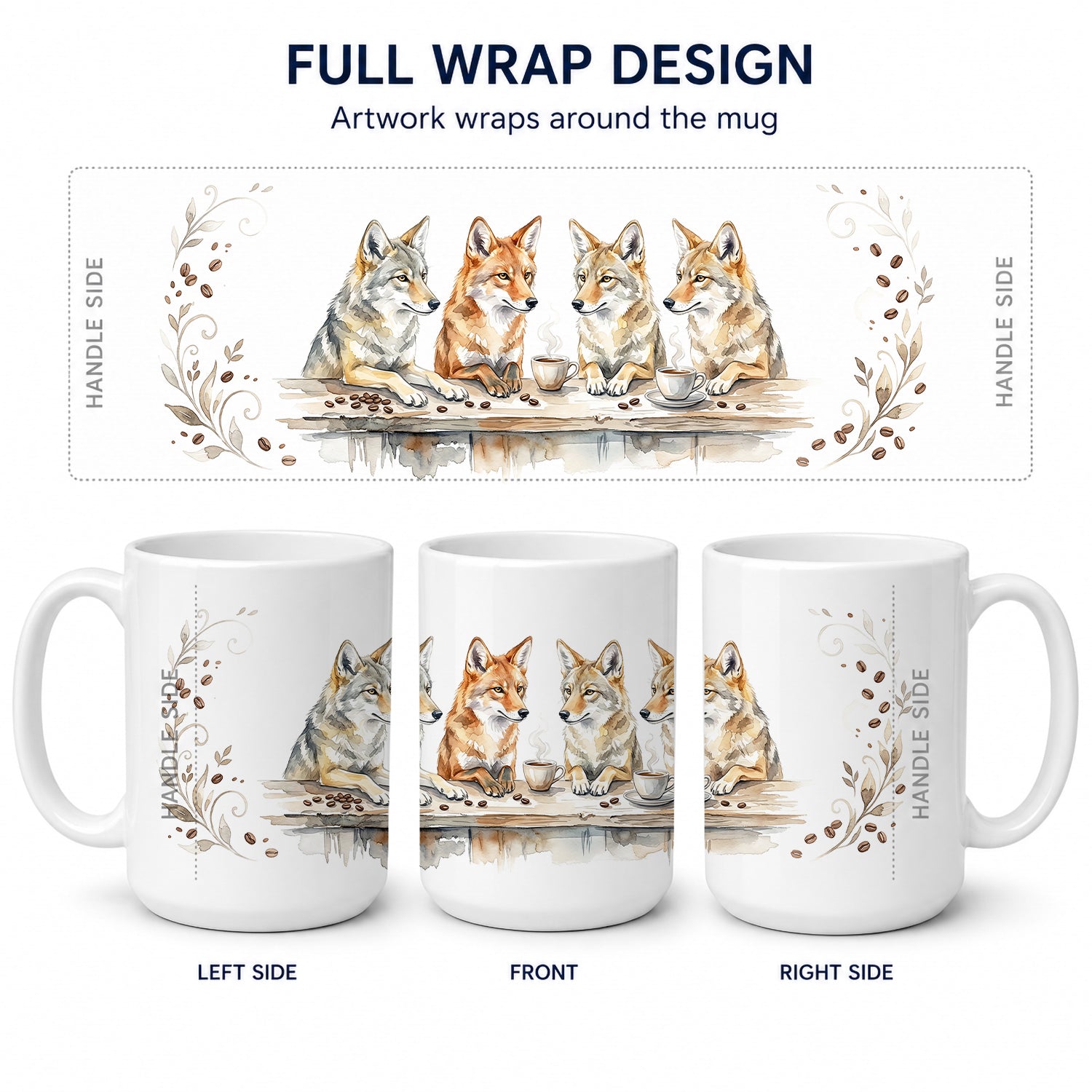 Coyotes Morning Coffee Ceramic Coffee Mug 15 oz Decorative Large C Handle Mug Cup for Tea, Cocoa Hot Chocolate