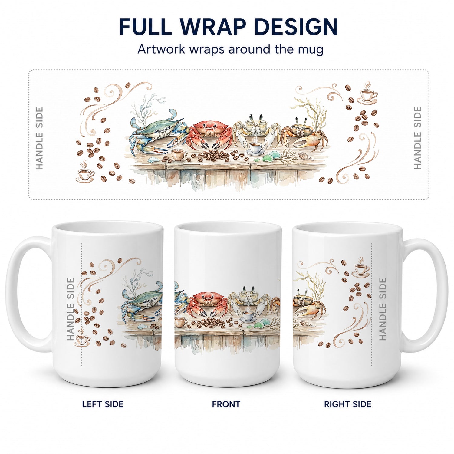 Crabs Morning Coffee Ceramic Coffee Mug 15 oz Decorative Large C Handle Mug Cup for Tea, Cocoa Hot Chocolate