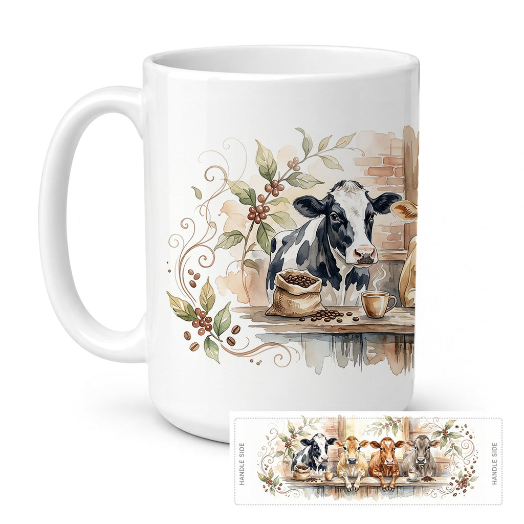 Dairy Cows Morning Coffee Ceramic Coffee Mug 15 oz Decorative Large C Handle Mug Cup for Tea, Cocoa Hot Chocolate