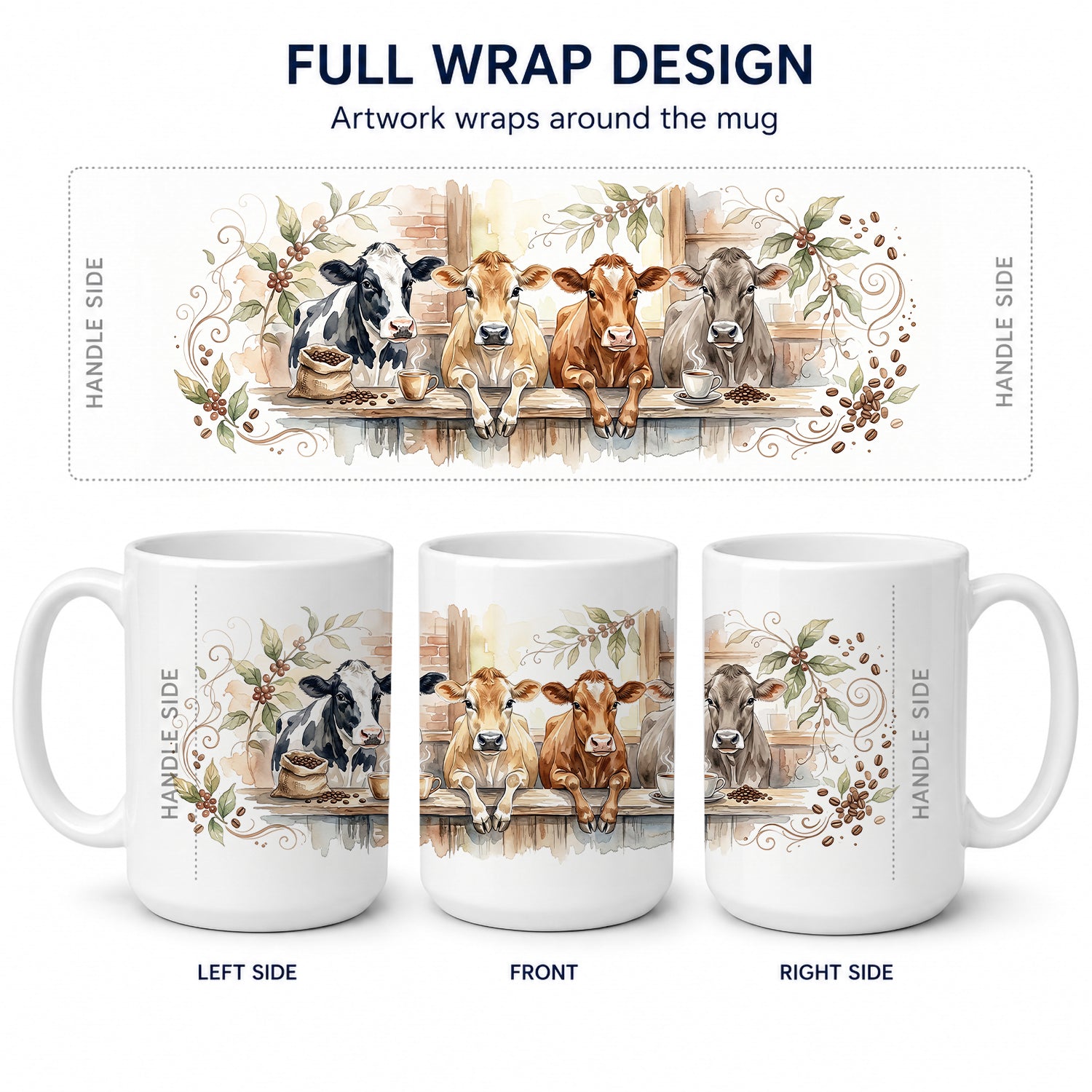 Dairy Cows Morning Coffee Ceramic Coffee Mug 15 oz Decorative Large C Handle Mug Cup for Tea, Cocoa Hot Chocolate
