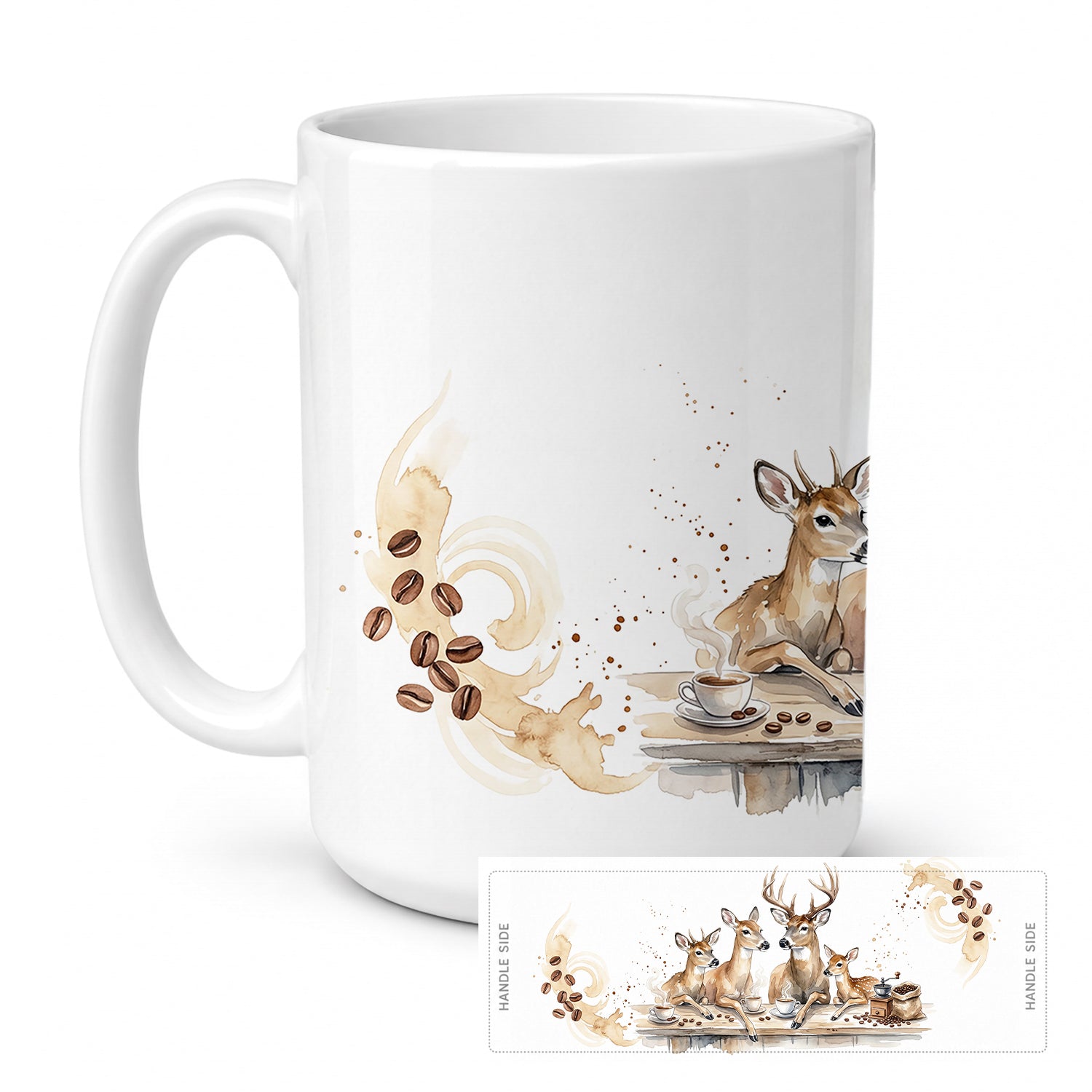 Deer Morning Coffee Ceramic Coffee Mug 15 oz Decorative Large C Handle Mug Cup for Tea, Cocoa Hot Chocolate