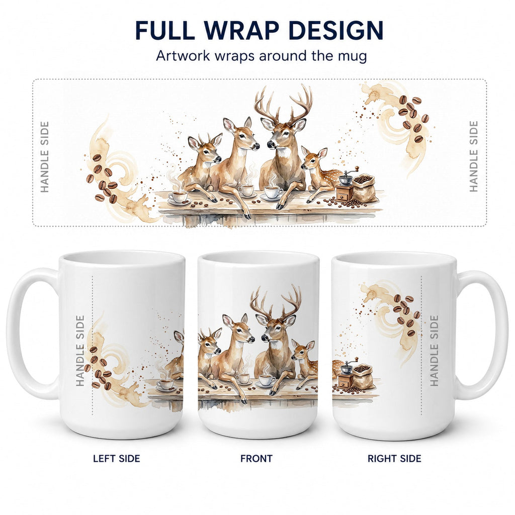 Deer Morning Coffee Ceramic Coffee Mug 15 oz Decorative Large C Handle Mug Cup for Tea, Cocoa Hot Chocolate