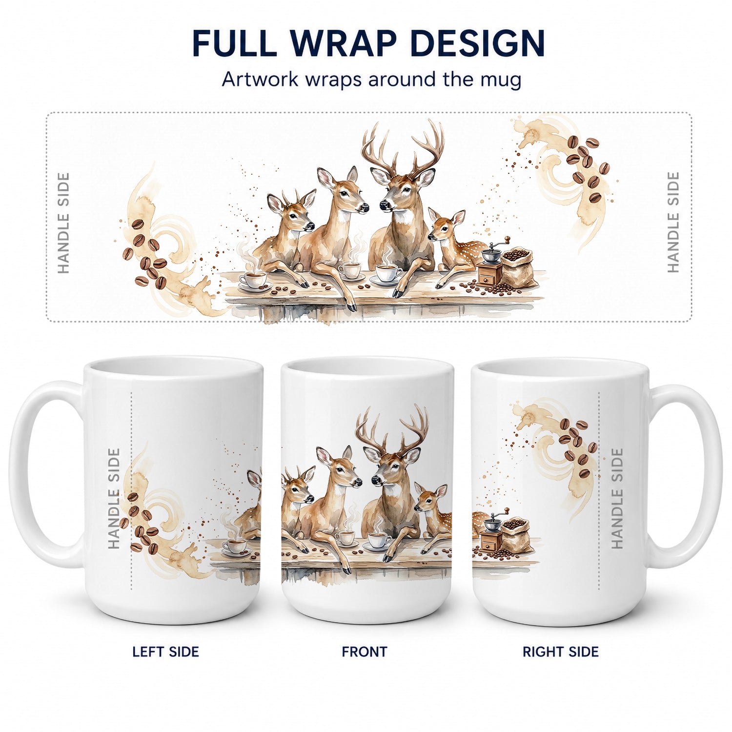 Deer Morning Coffee Ceramic Coffee Mug 15 oz Decorative Large C Handle Mug Cup for Tea, Cocoa Hot Chocolate
