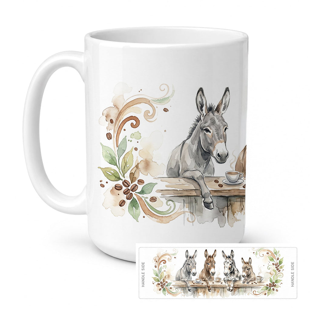 Donkeys Morning Coffee Ceramic Coffee Mug 15 oz Decorative Large C Handle Mug Cup for Tea, Cocoa Hot Chocolate