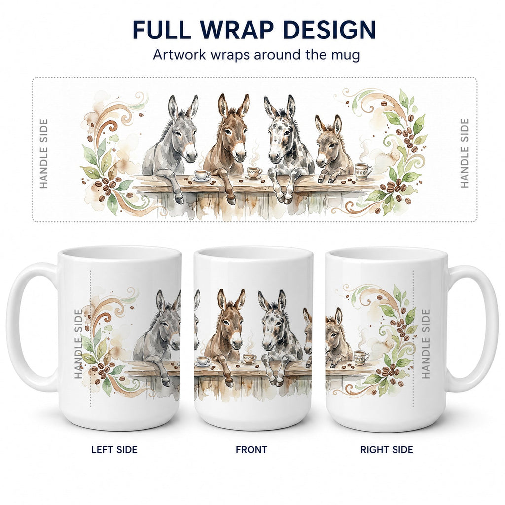 Donkeys Morning Coffee Ceramic Coffee Mug 15 oz Decorative Large C Handle Mug Cup for Tea, Cocoa Hot Chocolate