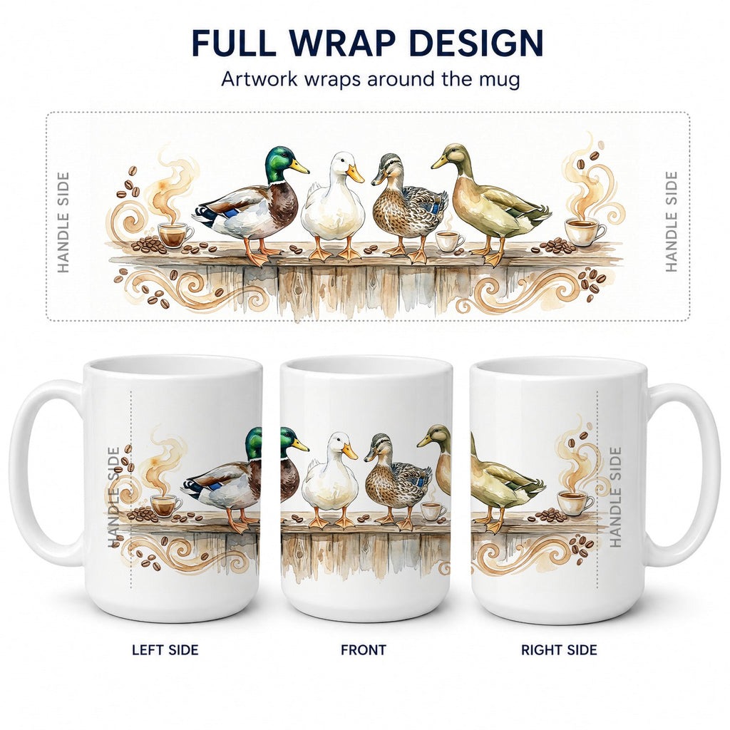 Ducks Morning Coffee Ceramic Coffee Mug 15 oz Decorative Large C Handle Mug Cup for Tea, Cocoa Hot Chocolate