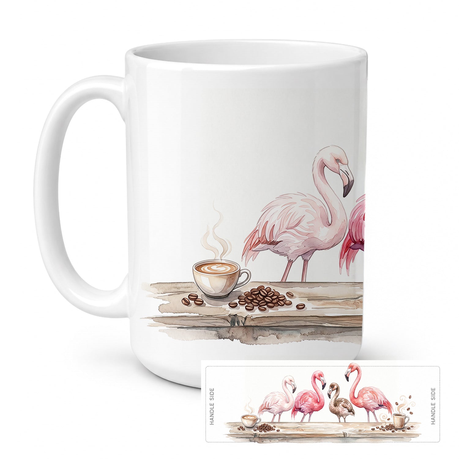 Flamingos Morning Coffee Ceramic Coffee Mug 15 oz Decorative Large C Handle Mug Cup for Tea, Cocoa Hot Chocolate