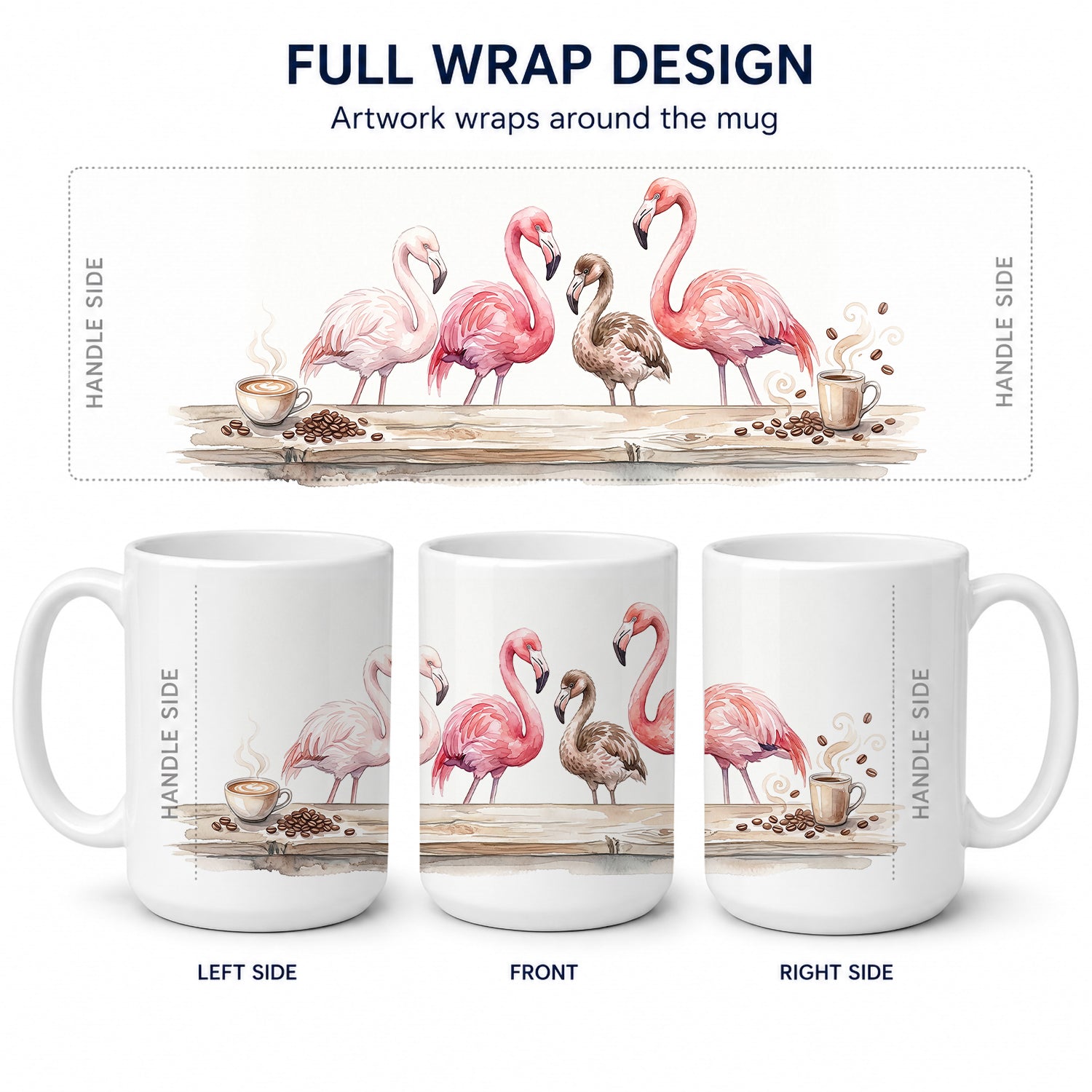 Flamingos Morning Coffee Ceramic Coffee Mug 15 oz Decorative Large C Handle Mug Cup for Tea, Cocoa Hot Chocolate