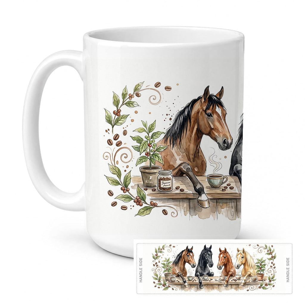 Horses Morning Coffee Ceramic Coffee Mug 15 oz Decorative Large C Handle Mug Cup for Tea, Cocoa Hot Chocolate