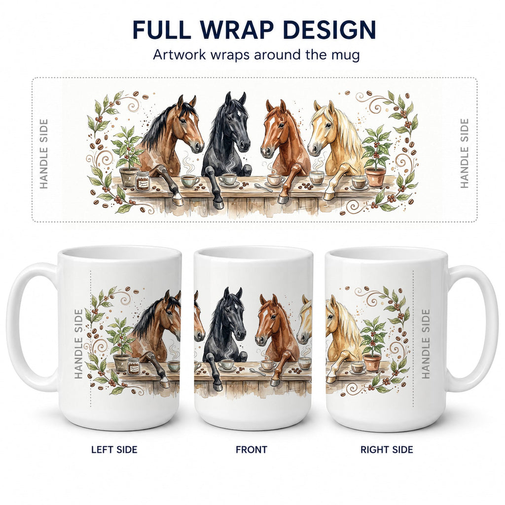 Horses Morning Coffee Ceramic Coffee Mug 15 oz Decorative Large C Handle Mug Cup for Tea, Cocoa Hot Chocolate