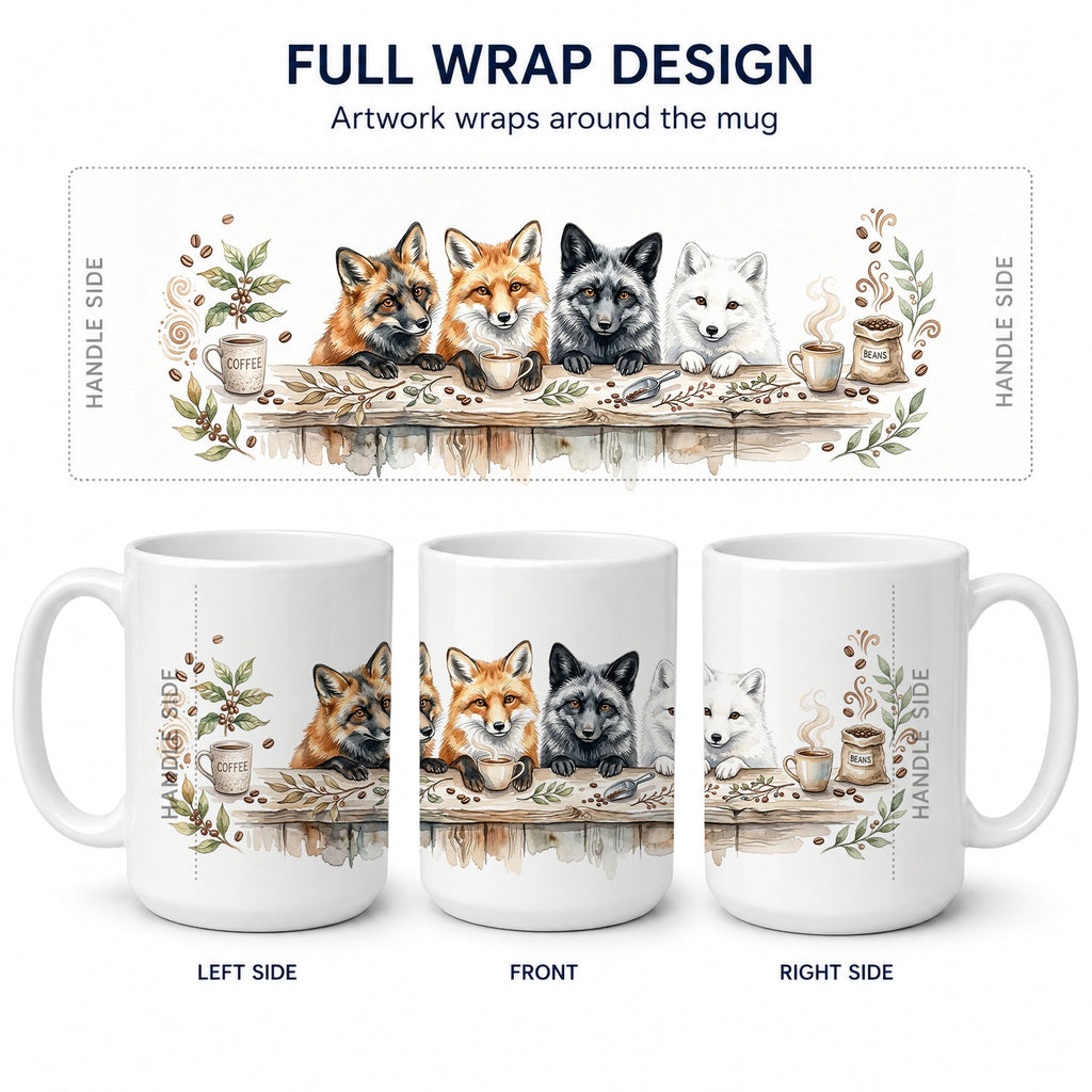 Foxes Morning Coffee Ceramic Coffee Mug 15 oz Decorative Large C Handle Mug Cup for Tea, Cocoa Hot Chocolate
