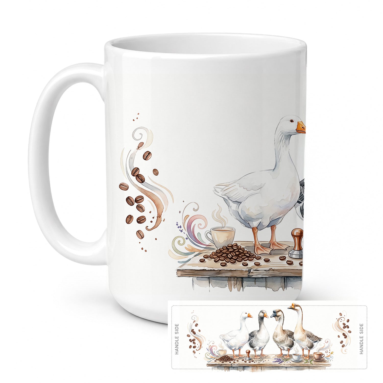 Geese Morning Coffee Ceramic Coffee Mug 15 oz Decorative Large C Handle Mug Cup for Tea, Cocoa Hot Chocolate