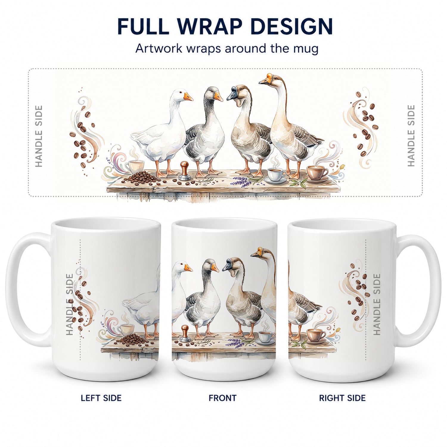 Geese Morning Coffee Ceramic Coffee Mug 15 oz Decorative Large C Handle Mug Cup for Tea, Cocoa Hot Chocolate