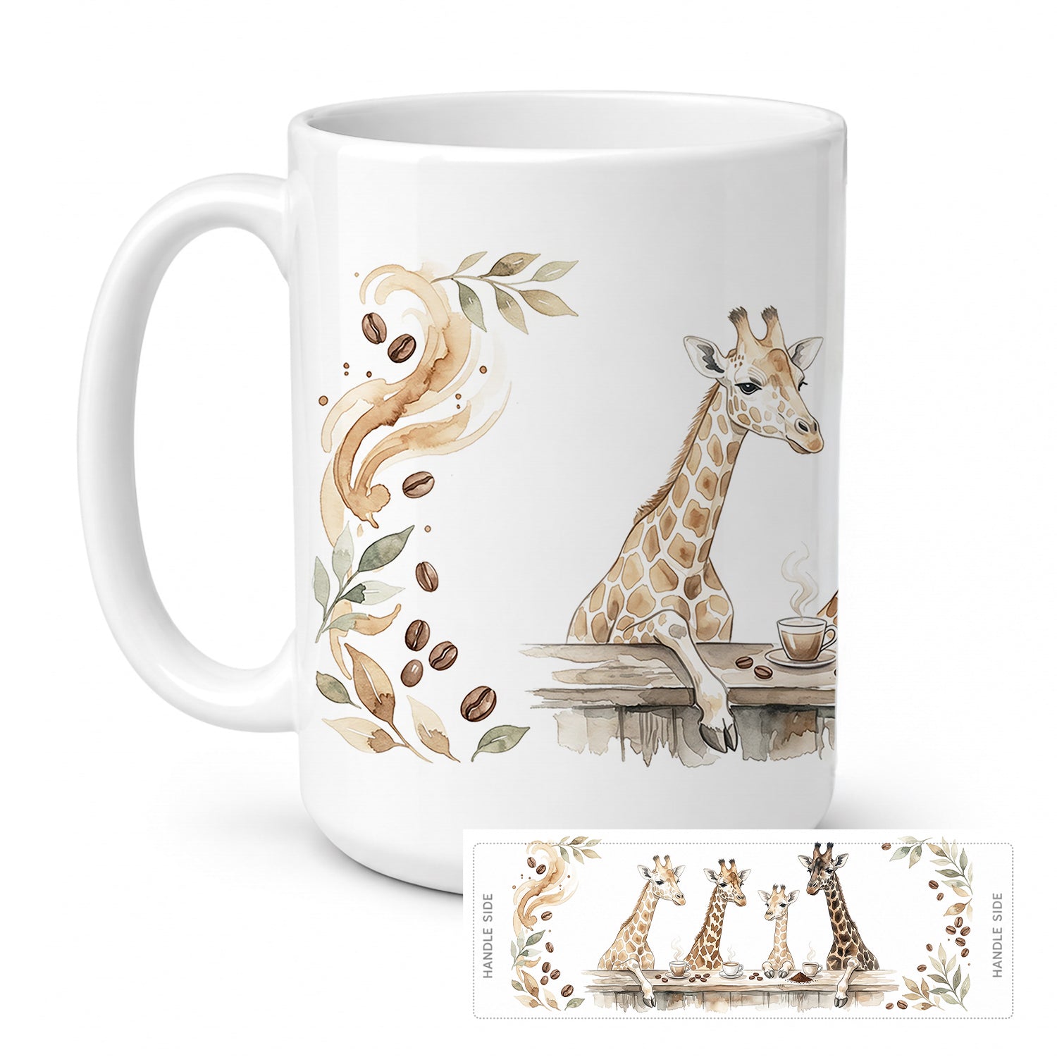 Giraffes Morning Coffee Ceramic Coffee Mug 15 oz Decorative Large C Handle Mug Cup for Tea, Cocoa Hot Chocolate