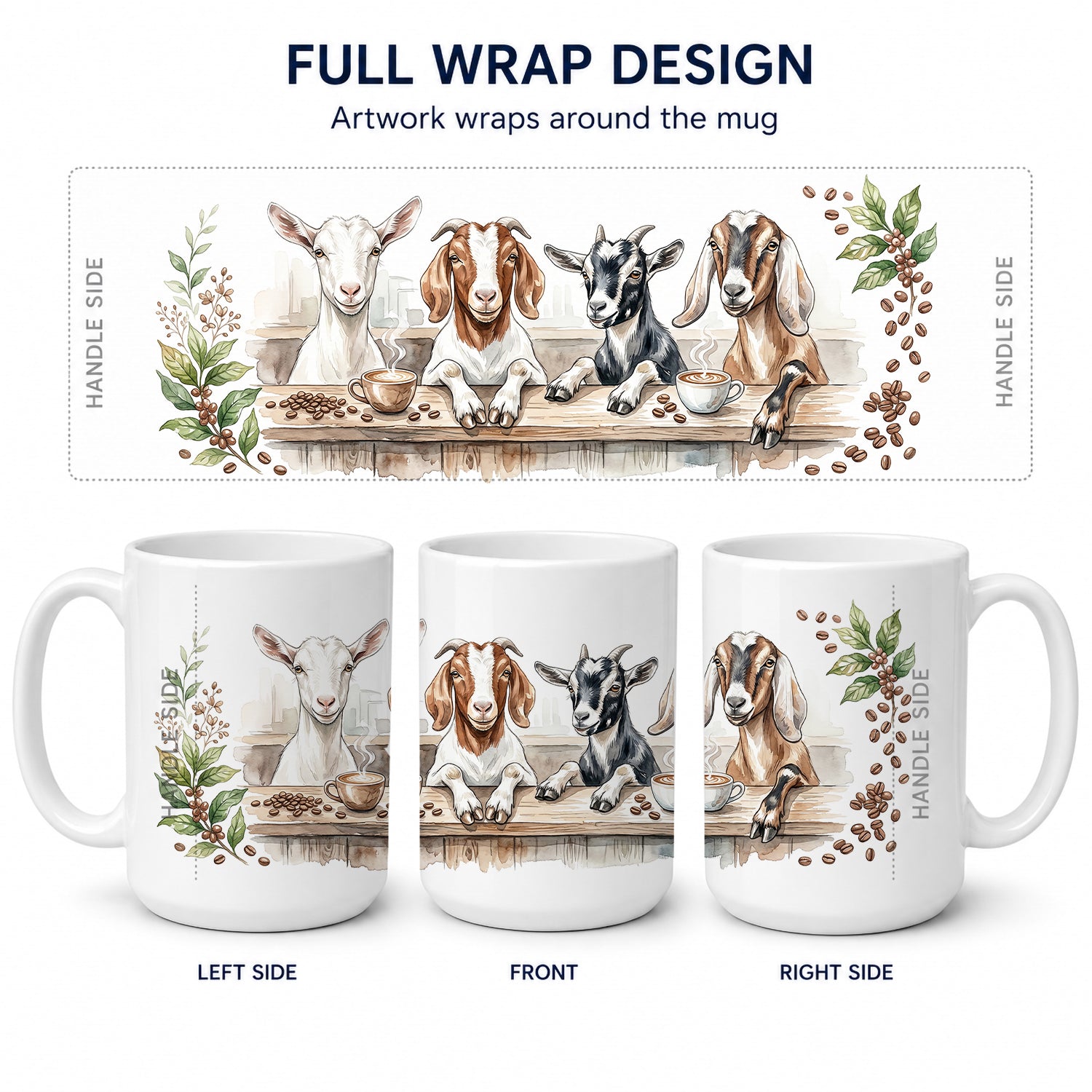 Goats Morning Coffee Ceramic Coffee Mug 15 oz Decorative Large C Handle Mug Cup for Tea, Cocoa Hot Chocolate