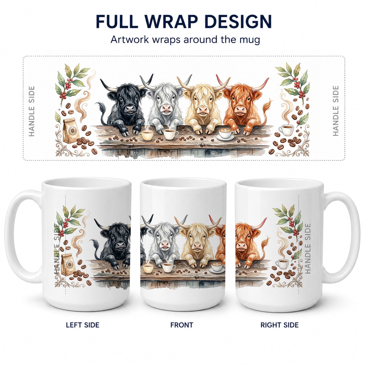 Highland Cattle Cow Morning Coffee Ceramic Coffee Mug 15 oz Decorative Large C Handle Mug Cup for Tea, Cocoa Hot Chocolate