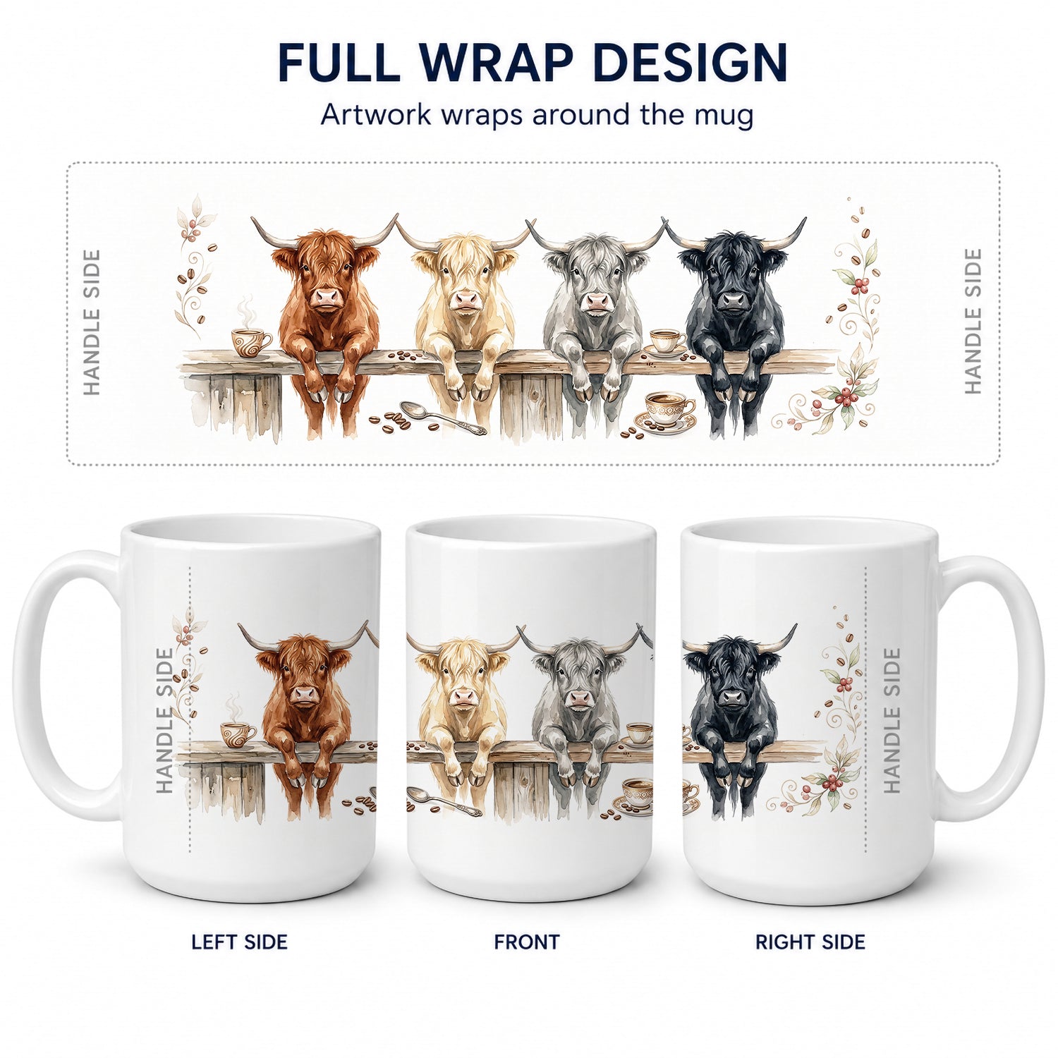 Highland Cattle Cow Morning Coffee Ceramic Coffee Mug 15 oz Decorative Large C Handle Mug Cup for Tea, Cocoa Hot Chocolate