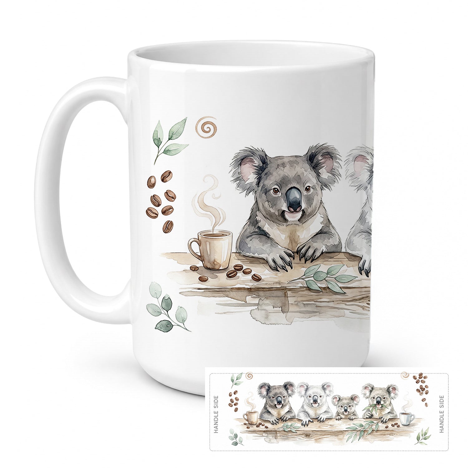 Koalas Morning Coffee Ceramic Coffee Mug 15 oz Decorative Large C Handle Mug Cup for Tea, Cocoa Hot Chocolate