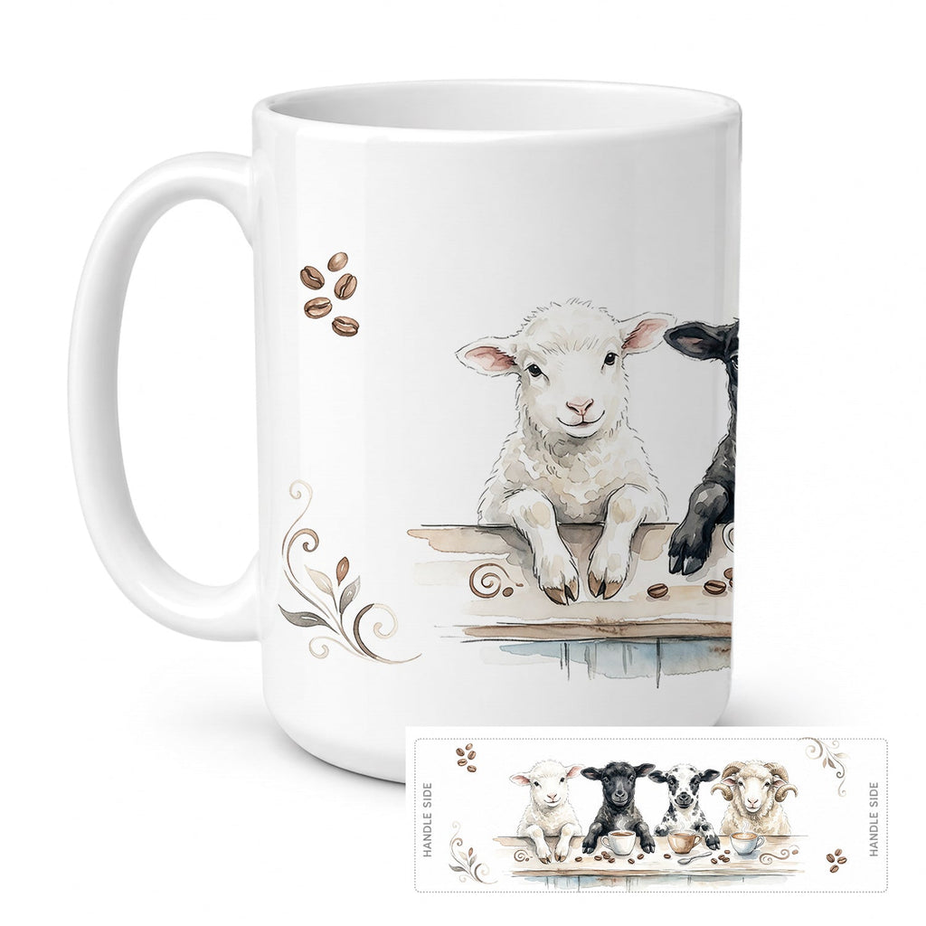 Lambs Morning Coffee Ceramic Coffee Mug 15 oz Decorative Large C Handle Mug Cup for Tea, Cocoa Hot Chocolate