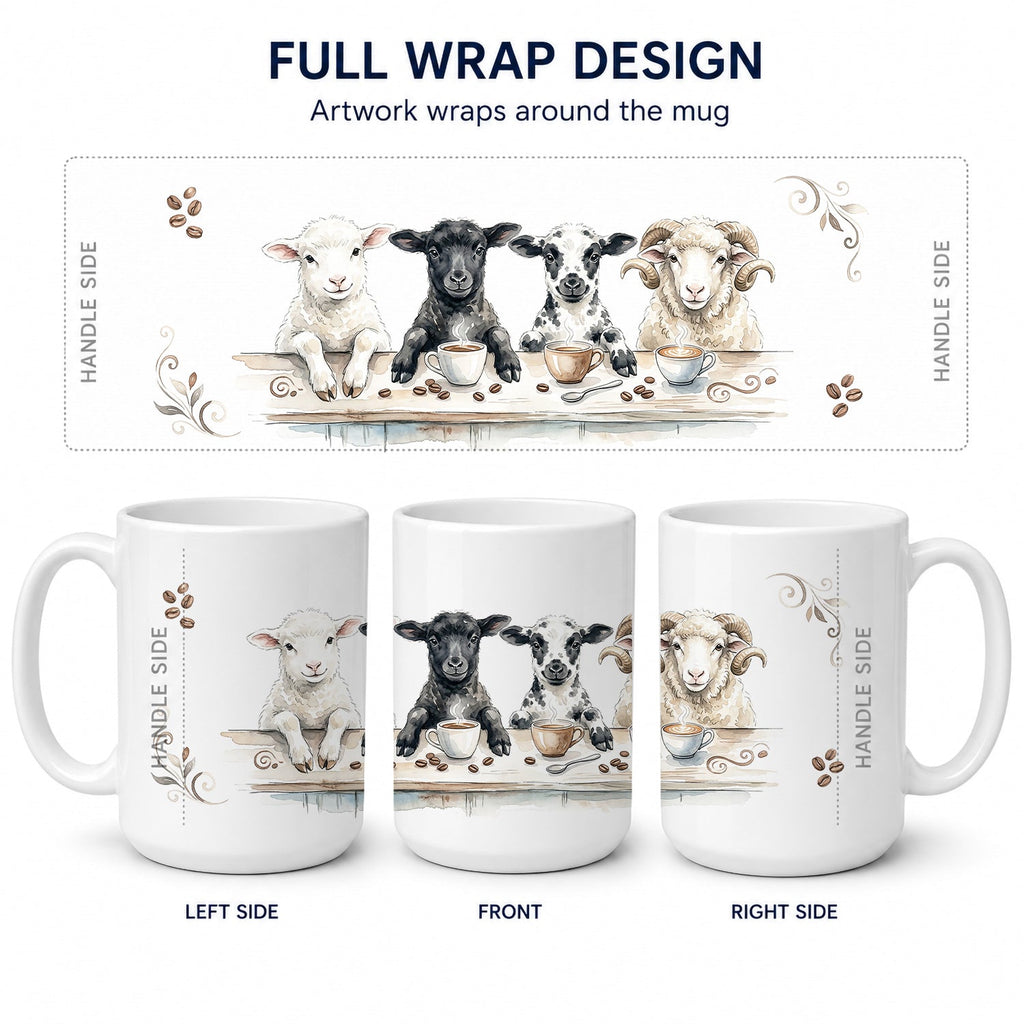 Lambs Morning Coffee Ceramic Coffee Mug 15 oz Decorative Large C Handle Mug Cup for Tea, Cocoa Hot Chocolate