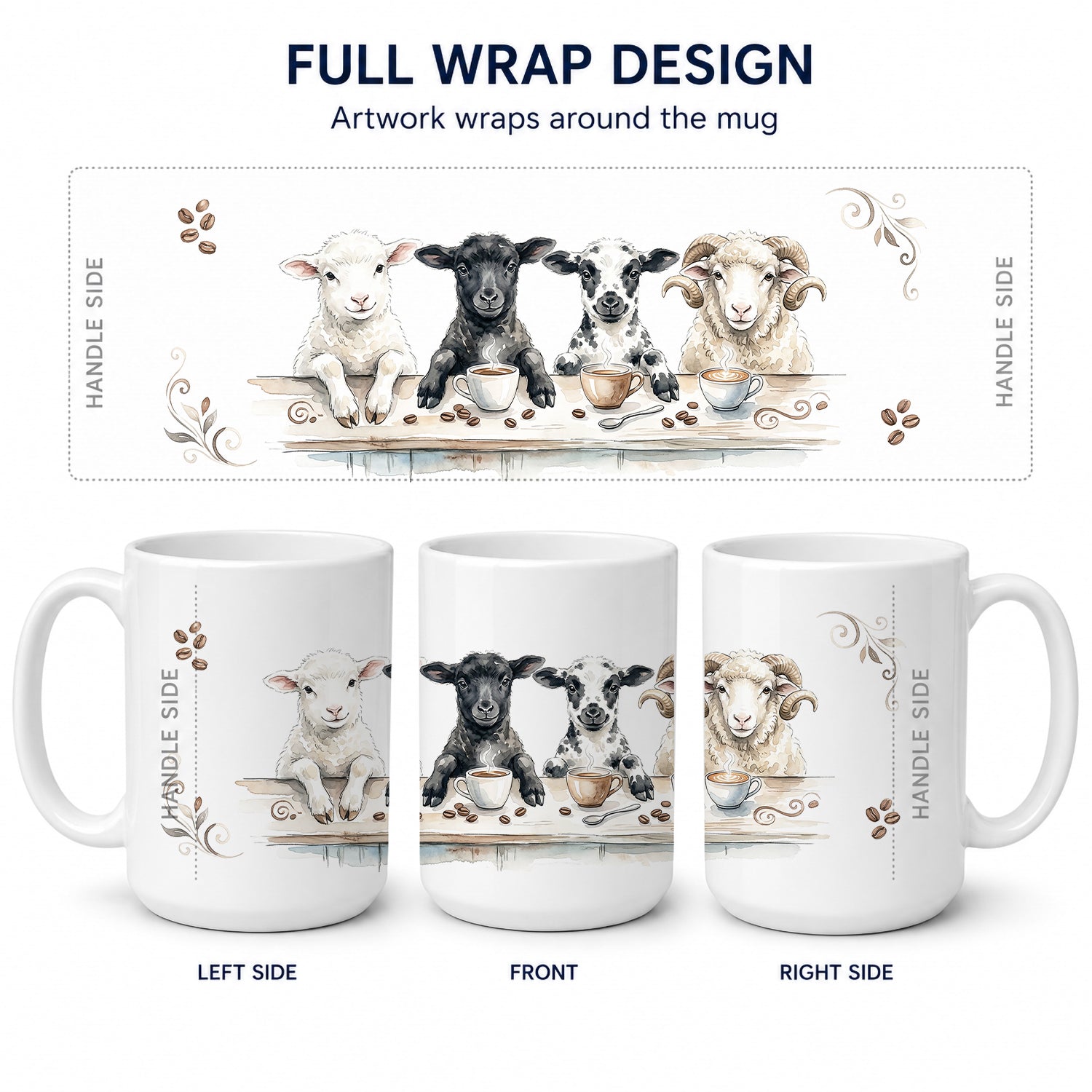 Lambs Morning Coffee Ceramic Coffee Mug 15 oz Decorative Large C Handle Mug Cup for Tea, Cocoa Hot Chocolate