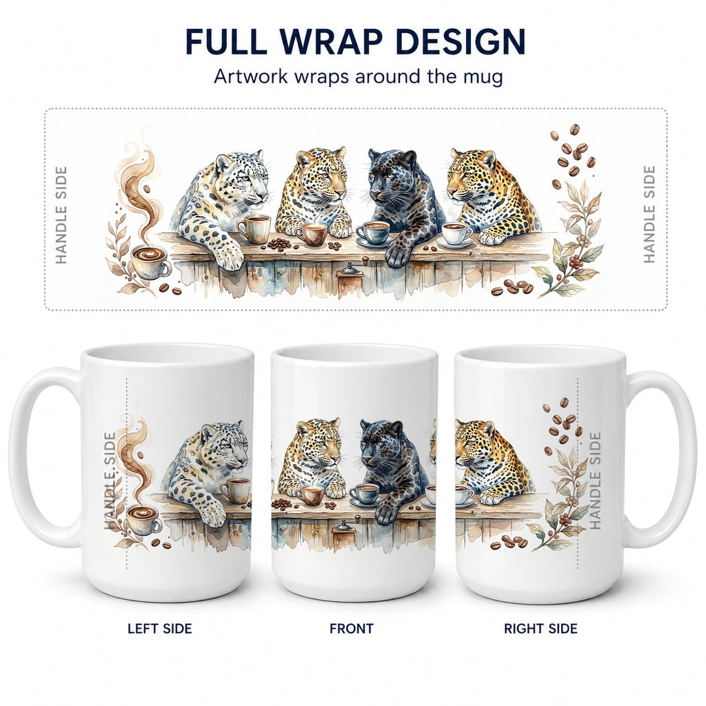 Leopards Morning Coffee Ceramic Coffee Mug 15 oz Decorative Large C Handle Mug Cup for Tea, Cocoa Hot Chocolate