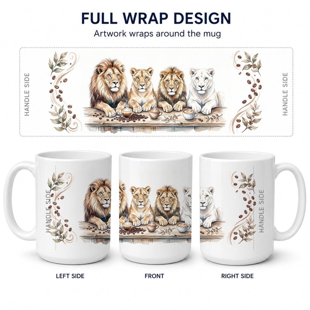 Lions Morning Coffee Ceramic Coffee Mug 15 oz Decorative Large C Handle Mug Cup for Tea, Cocoa Hot Chocolate
