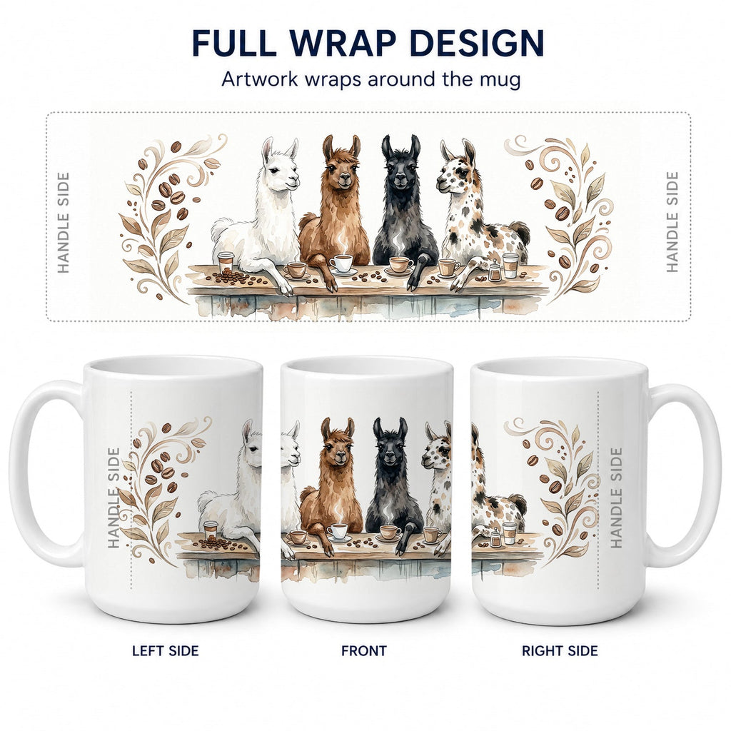 Llamas Morning Coffee Ceramic Coffee Mug 15 oz Decorative Large C Handle Mug Cup for Tea, Cocoa Hot Chocolate