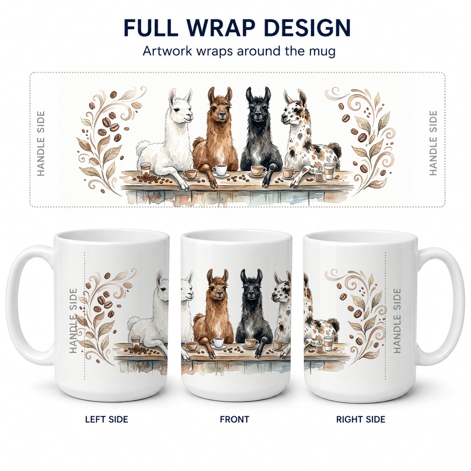 Llamas Morning Coffee Ceramic Coffee Mug 15 oz Decorative Large C Handle Mug Cup for Tea, Cocoa Hot Chocolate