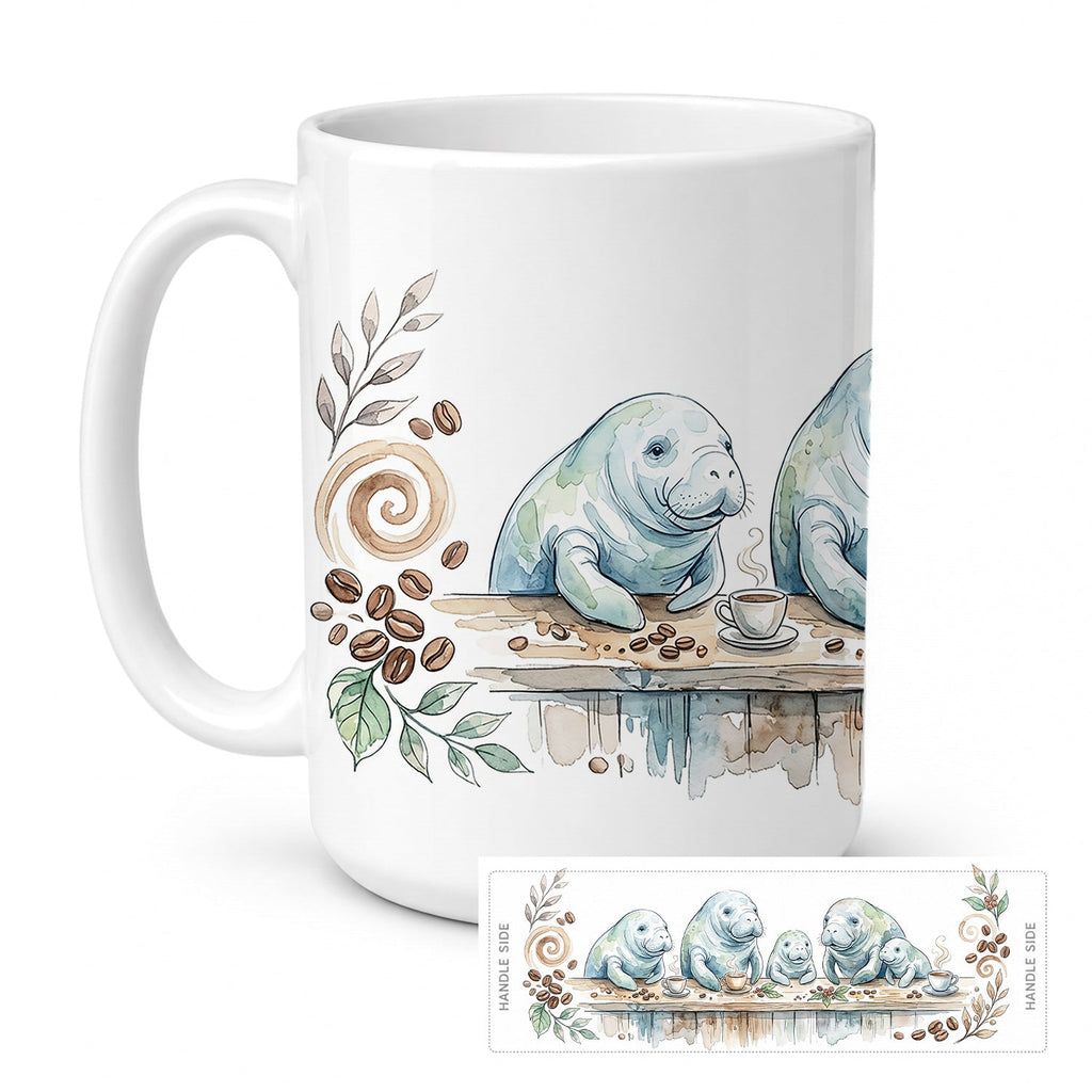 Manatees Morning Coffee Ceramic Coffee Mug 15 oz Decorative Large C Handle Mug Cup for Tea, Cocoa Hot Chocolate