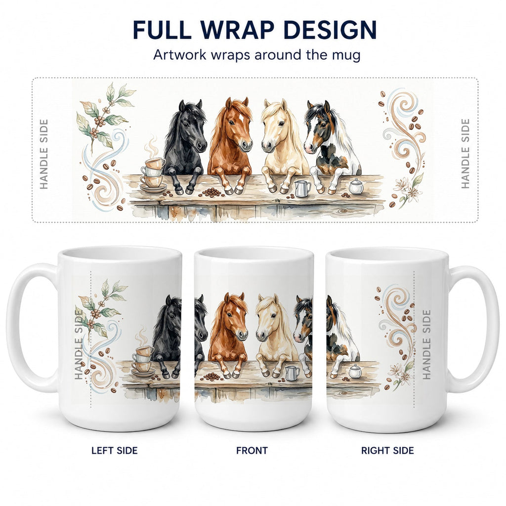 Miniature Horses Morning Coffee Ceramic Coffee Mug 15 oz Decorative Large C Handle Mug Cup for Tea, Cocoa Hot Chocolate