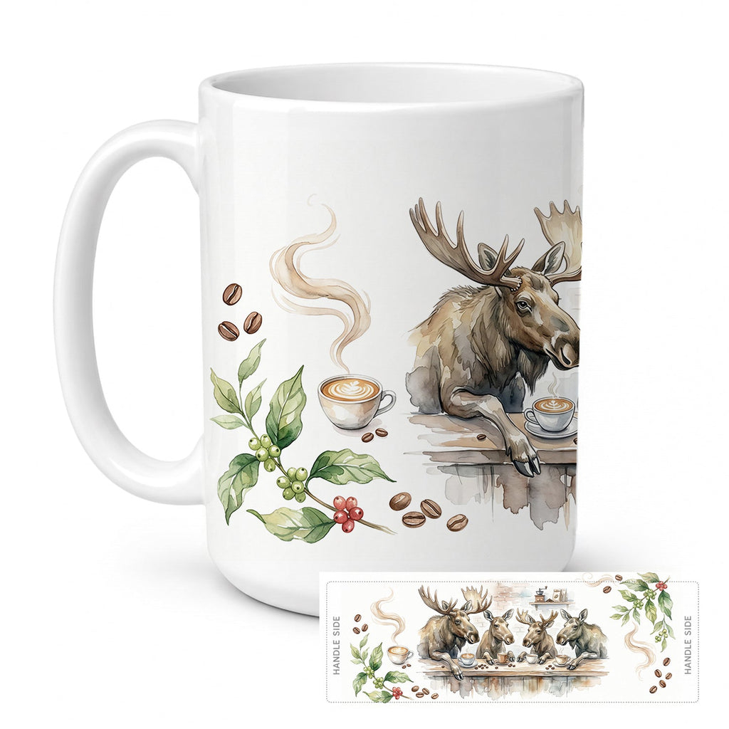 Moose Morning Coffee Ceramic Coffee Mug 15 oz Decorative Large C Handle Mug Cup for Tea, Cocoa Hot Chocolate
