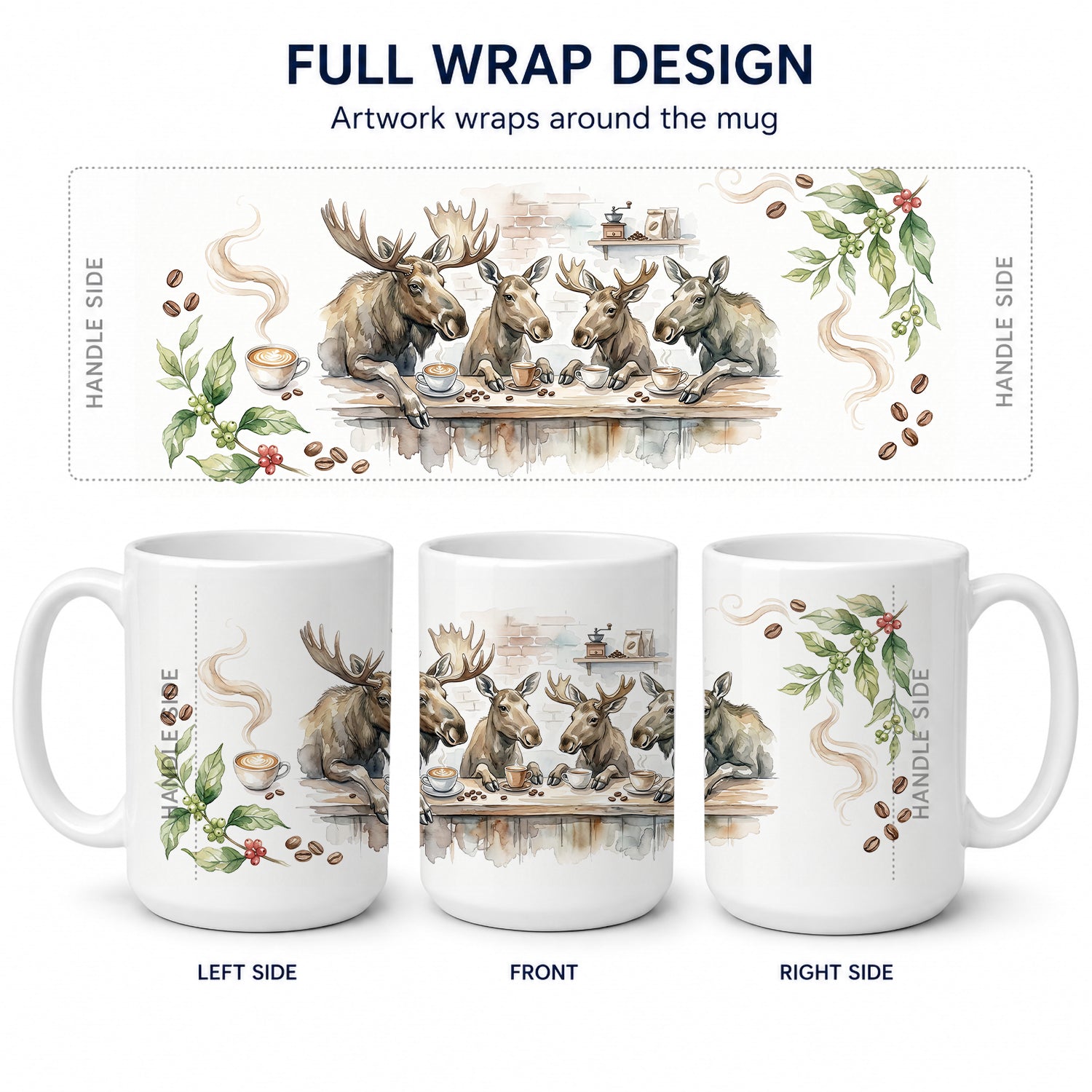 Moose Morning Coffee Ceramic Coffee Mug 15 oz Decorative Large C Handle Mug Cup for Tea, Cocoa Hot Chocolate