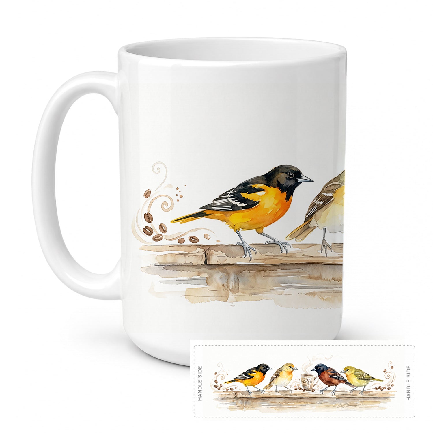 Orioles Morning Coffee Ceramic Coffee Mug 15 oz Decorative Large C Handle Mug Cup for Tea, Cocoa Hot Chocolate