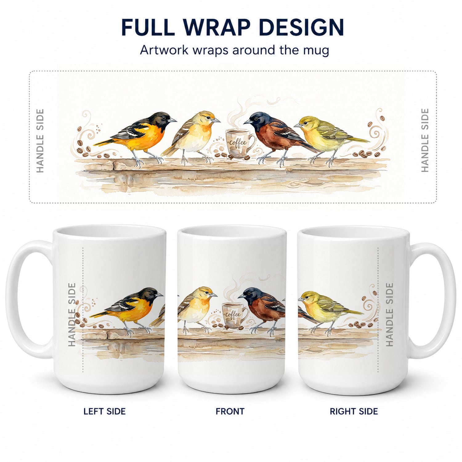 Orioles Morning Coffee Ceramic Coffee Mug 15 oz Decorative Large C Handle Mug Cup for Tea, Cocoa Hot Chocolate