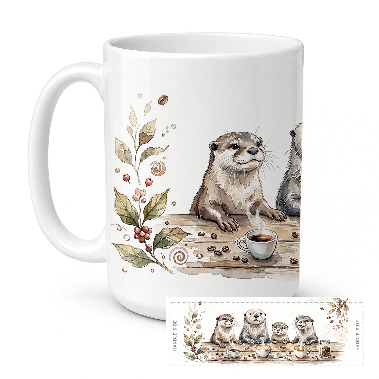 Otters Morning Coffee Ceramic Coffee Mug 15 oz Decorative Large C Handle Mug Cup for Tea, Cocoa Hot Chocolate