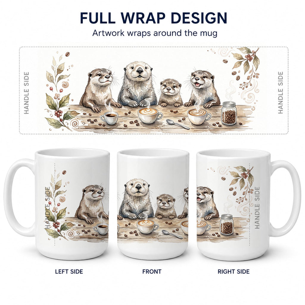 Otters Morning Coffee Ceramic Coffee Mug 15 oz Decorative Large C Handle Mug Cup for Tea, Cocoa Hot Chocolate