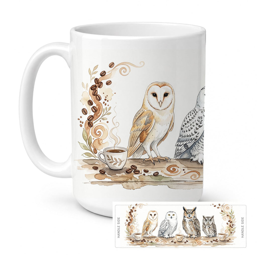 Owls Morning Coffee Ceramic Coffee Mug 15 oz Decorative Large C Handle Mug Cup for Tea, Cocoa Hot Chocolate