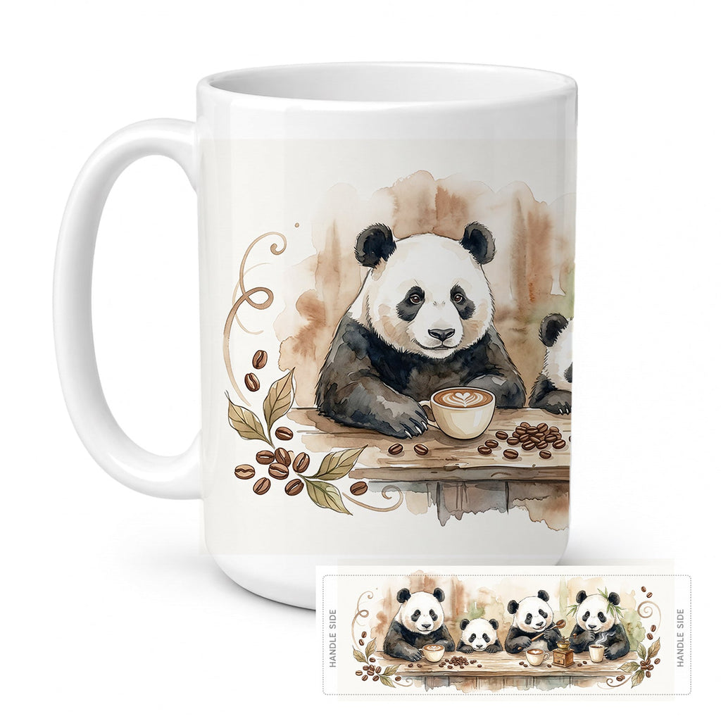 Pandas Morning Coffee Ceramic Coffee Mug 15 oz Decorative Large C Handle Mug Cup for Tea, Cocoa Hot Chocolate