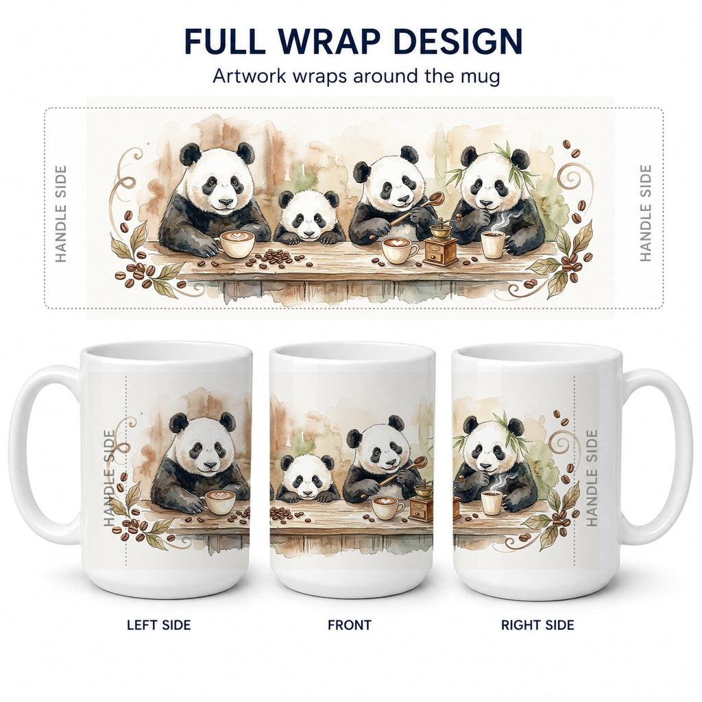 Pandas Morning Coffee Ceramic Coffee Mug 15 oz Decorative Large C Handle Mug Cup for Tea, Cocoa Hot Chocolate