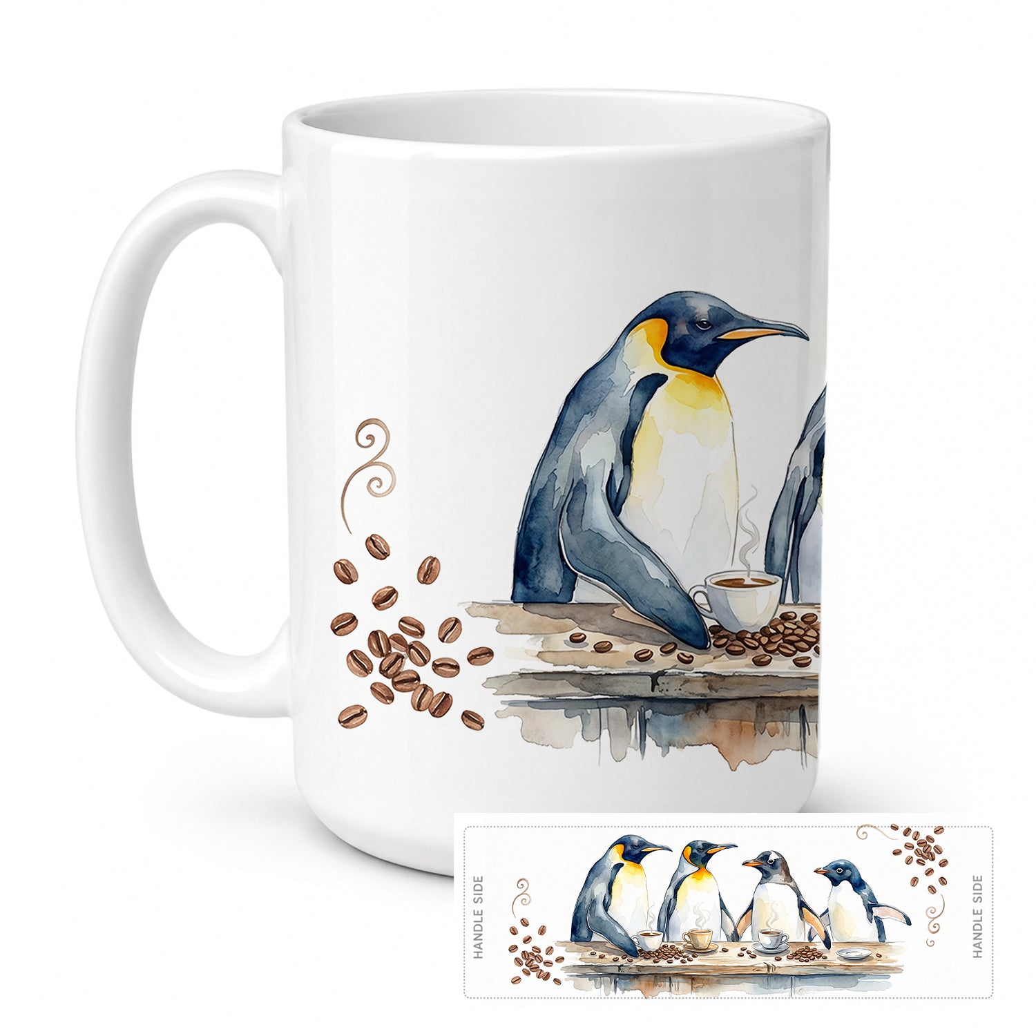 Penguins Morning Coffee Ceramic Coffee Mug 15 oz Decorative Large C Handle Mug Cup for Tea, Cocoa Hot Chocolate