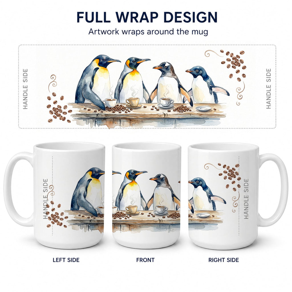 Penguins Morning Coffee Ceramic Coffee Mug 15 oz Decorative Large C Handle Mug Cup for Tea, Cocoa Hot Chocolate