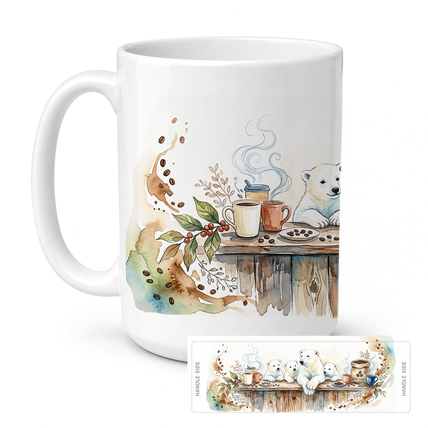 Polar Bears Morning Coffee Ceramic Coffee Mug 15 oz Decorative Large C Handle Mug Cup for Tea, Cocoa Hot Chocolate