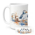Puffins Morning Coffee Ceramic Coffee Mug 15 oz Decorative Large C Handle Mug Cup for Tea, Cocoa Hot Chocolate